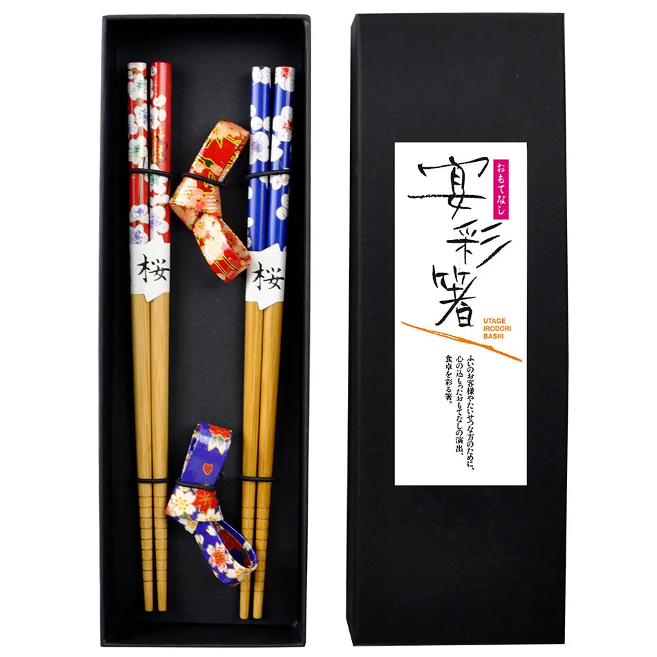 Bamboo chopsticks set, assorted designs – 2 pairs