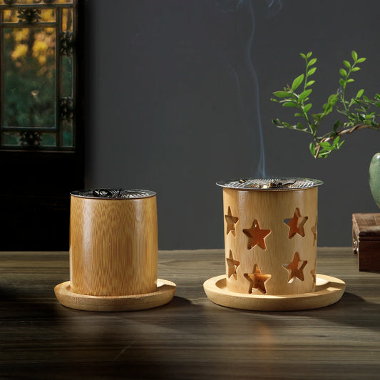 Bamboo candle holder with incense burner for aromatherapy and yoga