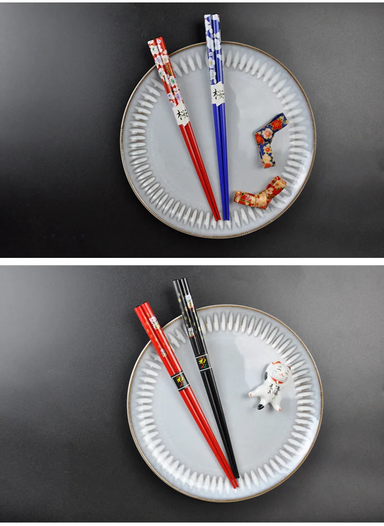 Bamboo chopsticks set, assorted designs – 2 pairs