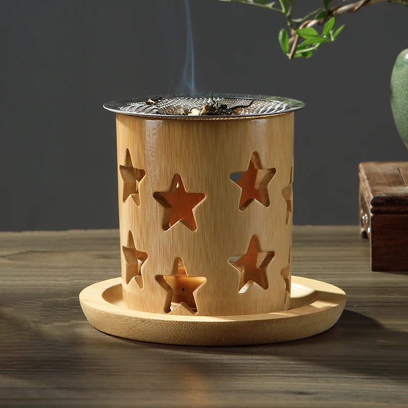 Bamboo candle holder with incense burner for aromatherapy and yoga