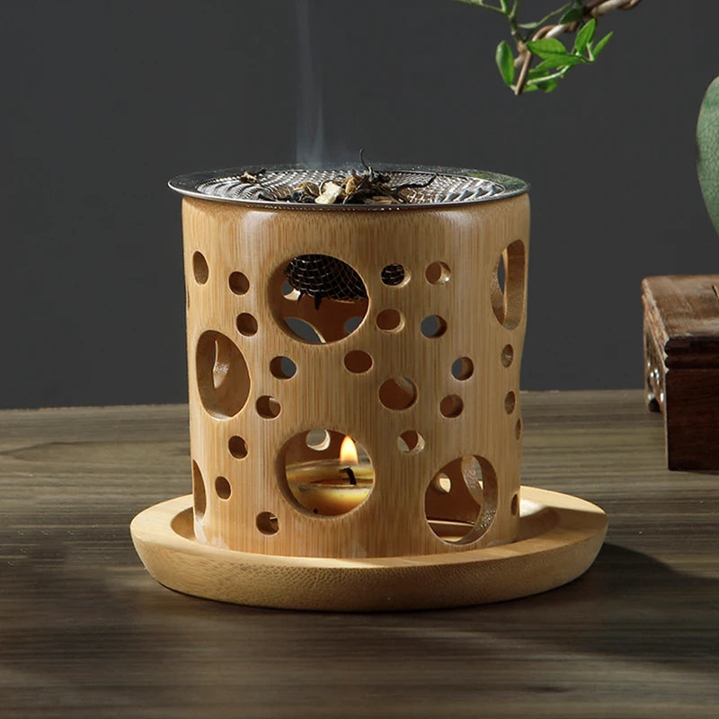 Bamboo candle holder with incense burner for aromatherapy and yoga