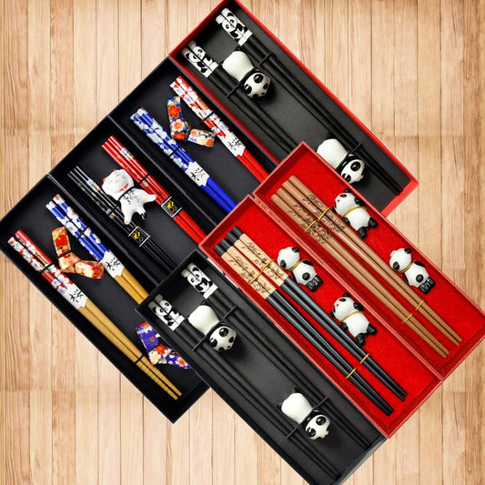 Bamboo chopsticks set, assorted designs – 2 pairs