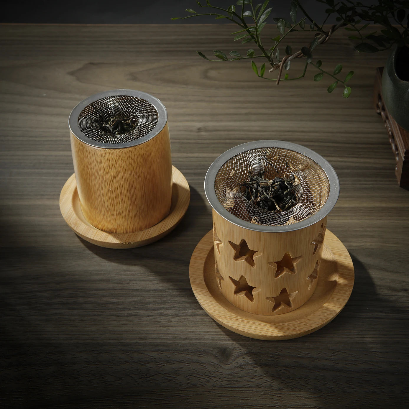 Bamboo candle holder with incense burner for aromatherapy and yoga